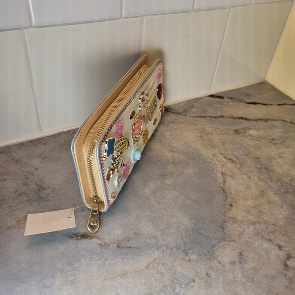 New Rhinestone Bling Accordion Zipped Wallet Peacock Owl Flower Gem Hat Blue - Picture 3 of 8